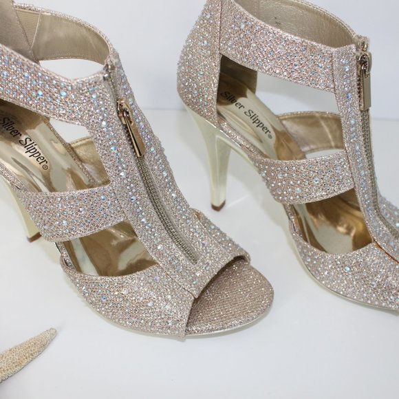 Silver Slipper Metailic Gold Sparkle Heels - Picture 3 of 6